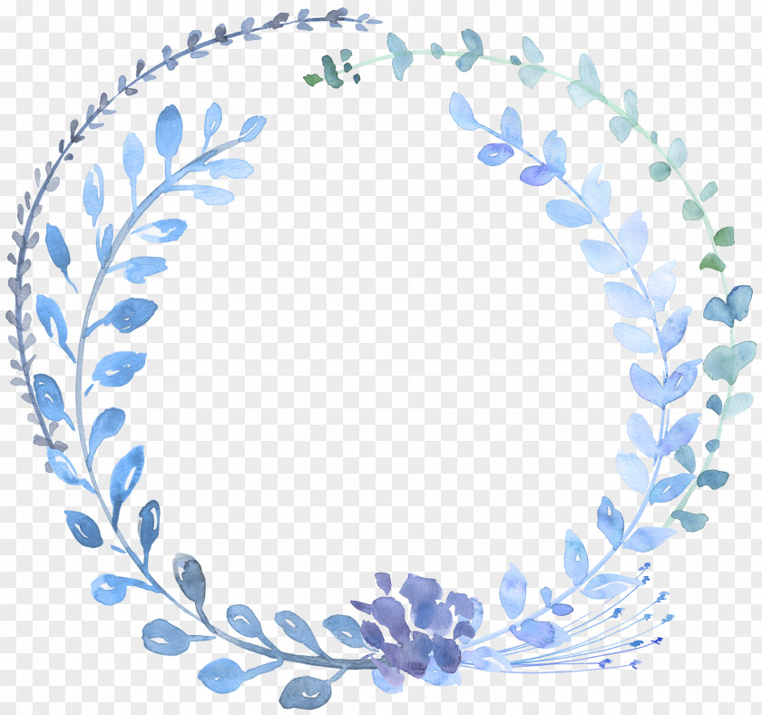 Hand-painted Blue Garland Watercolour Flowers Watercolor Painting Wreath PNG