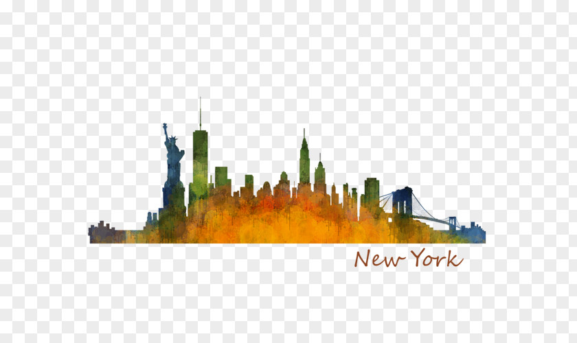 New York City Empire State Building Skyline Watercolor Painting Drawing PNG