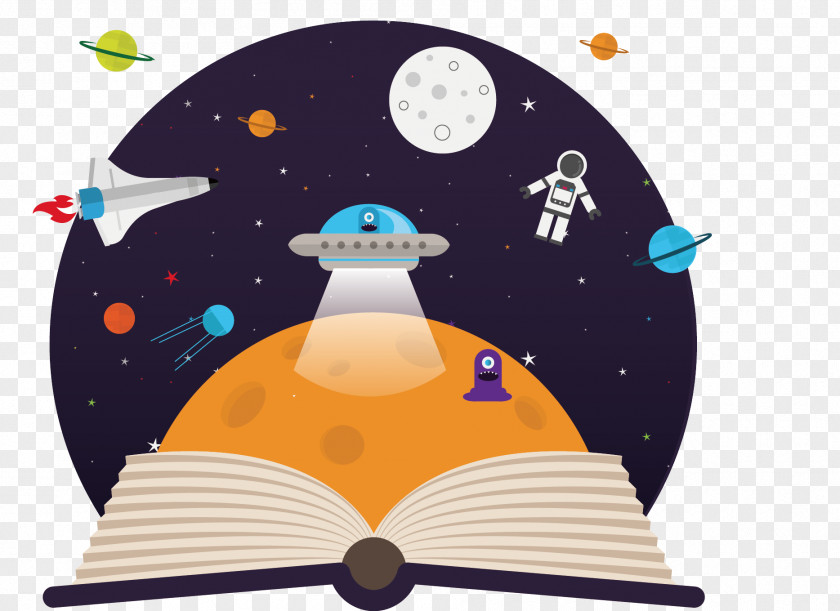 Open Book Vector Painted Outer Space Spacecraft Imagination Child PNG