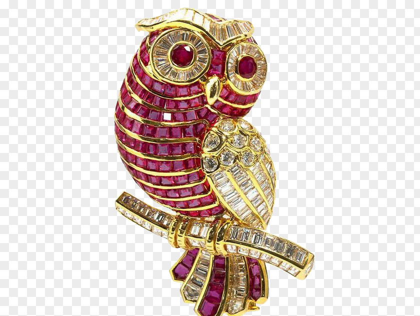 Owl Jewellery Brooch Estate Jewelry Ruby Pendant PNG