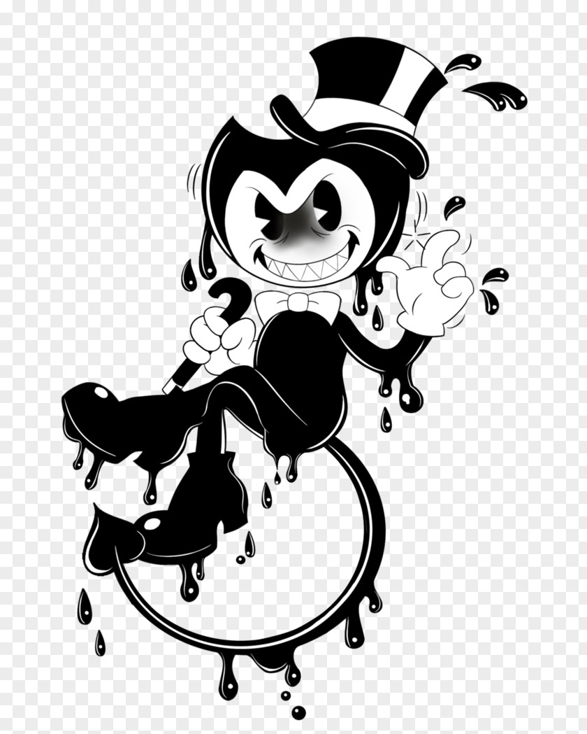 Ink Dot Bendy And The Machine Black White Visual Arts Cuphead Drawing PNG