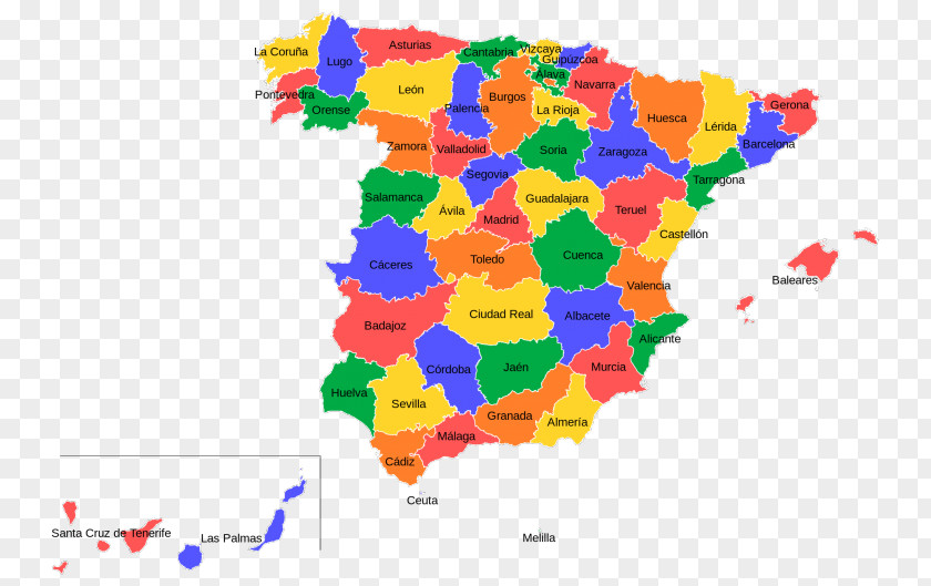 Map Provinces Of Spain Ceuta Autonomous Communities Wikipedia PNG