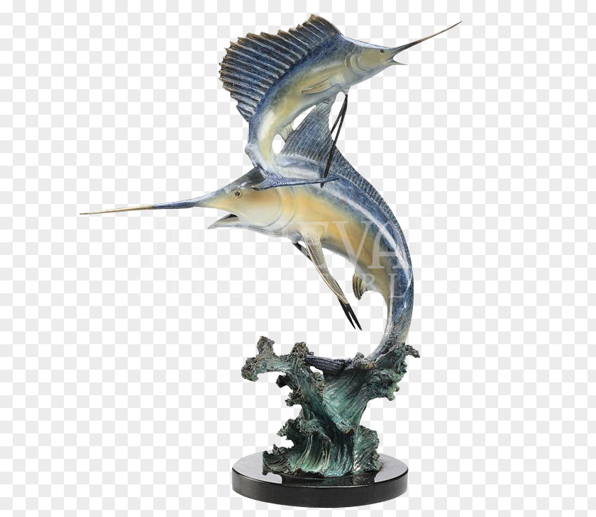 Figurine Bronze Sculpture Sailfish Statue PNG