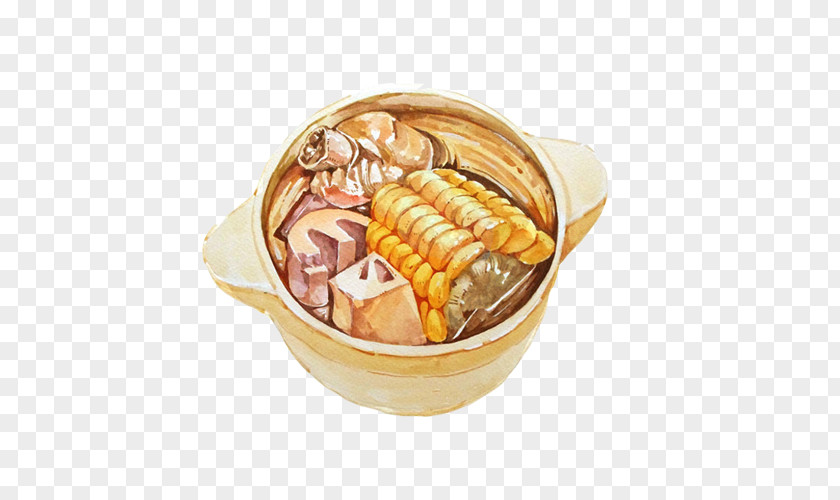 Corn Ribs Mushroom Soup Hand Painting Stew Pork Maize PNG