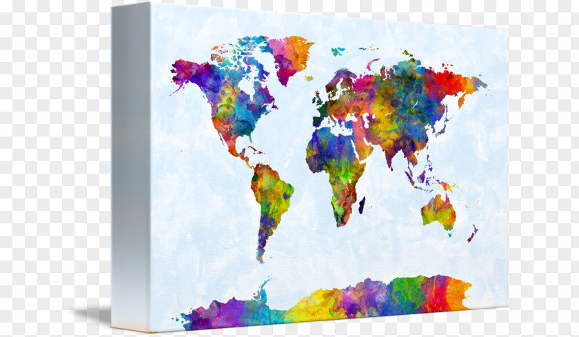World Map Watercolor Painting Canvas PNG