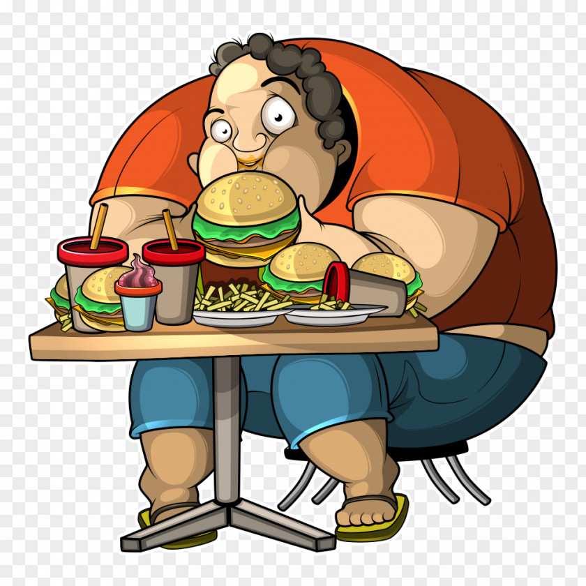 Obese Man Obesity Eating Illustration PNG