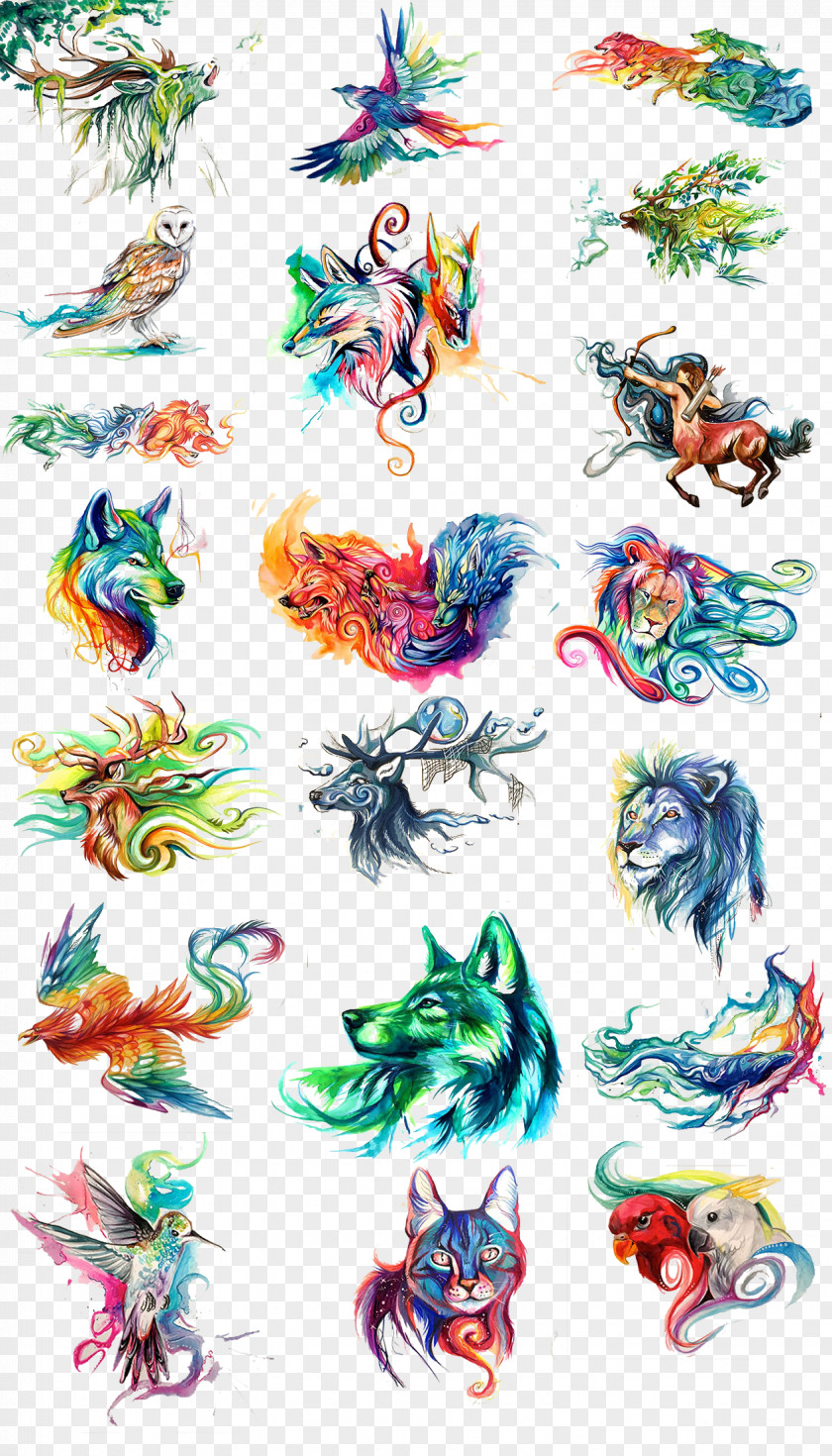 Watercolor Painted Animals Painting Download PNG