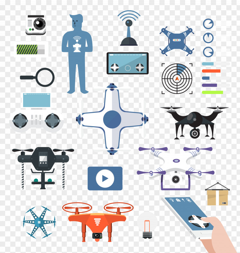 Flat UAV Airplane Unmanned Aerial Vehicle Design Icon PNG