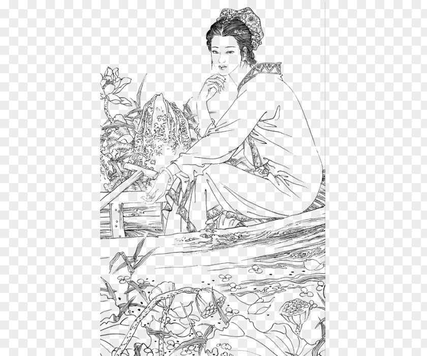 Floral Woman Gongbi U5433u6e56u5e06u66f8u756bu96c6 Landscape Painting U767du63cfu753b Shan Shui PNG