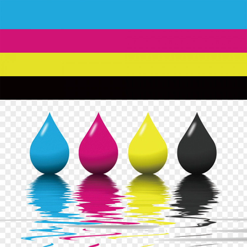 Realistic Color Droplets Menu Paper Printing CMYK Model Offset PNG