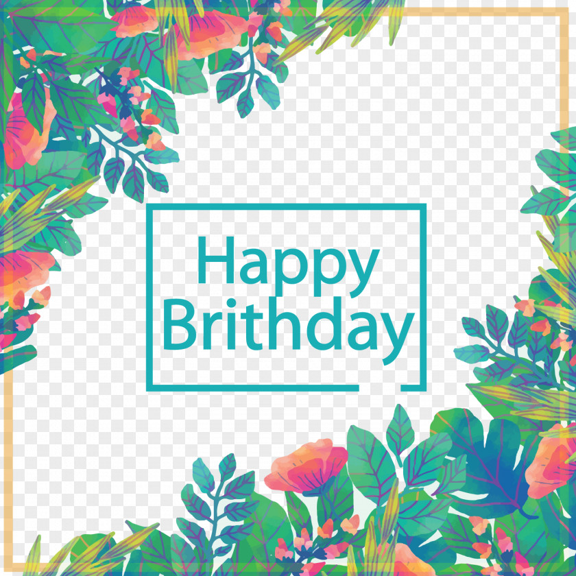 Vector Leaves Decoration Happy Birthday Card Greeting Euclidean Gift PNG