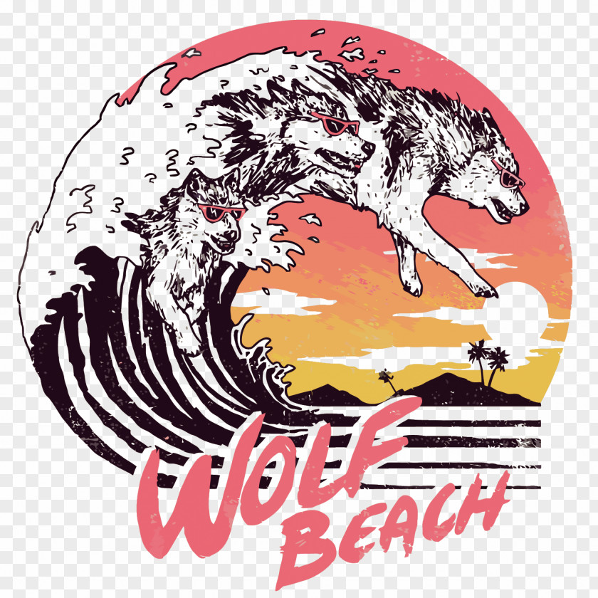 Vector Waves A Wolf T-shirt Hoodie Gray Beach PNG