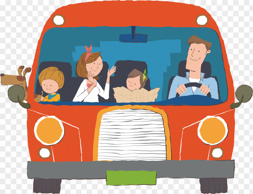 Driving A Private Car The Whole Family Cartoon Comics Illustration PNG