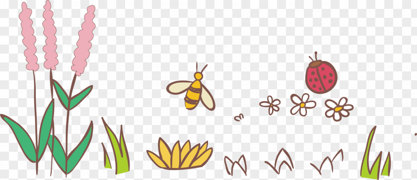 Flowers And Bees Bee Illustration PNG