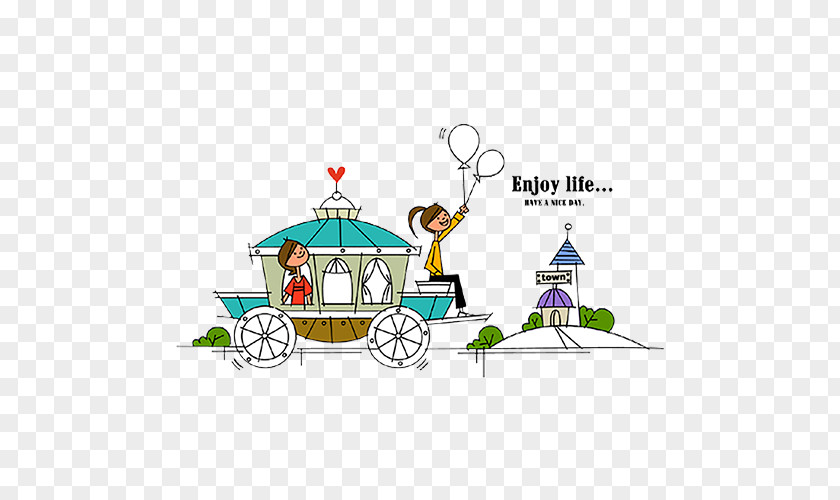 Young Men And Women On The Carriage Child Cartoon Illustration PNG