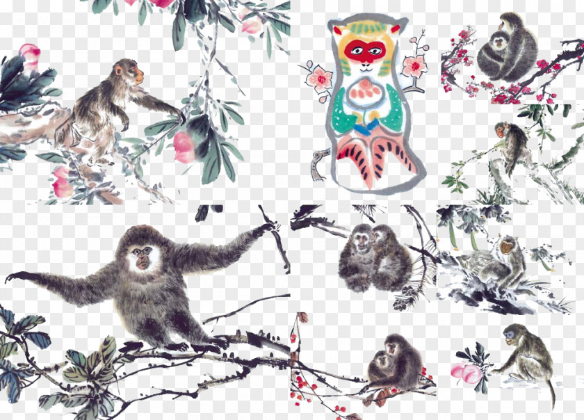 Zodiac Ink Monkey Chinese U7f8a PNG