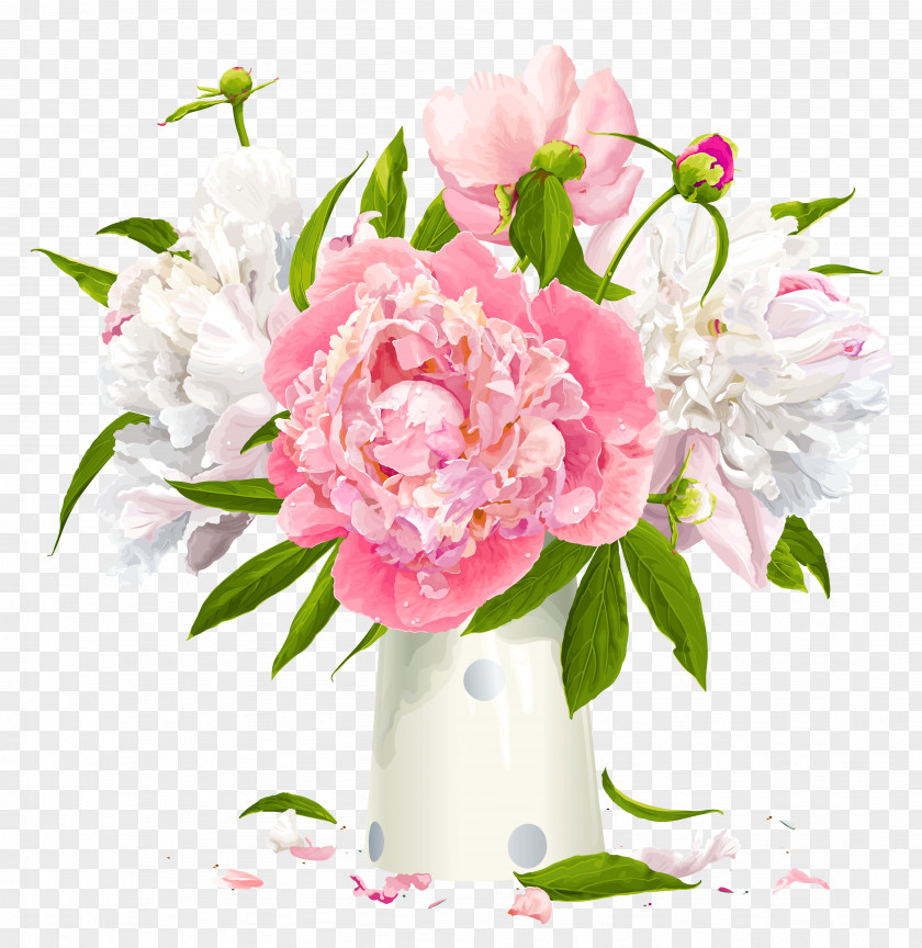 Vase With White And Pink Peonies Clipart Peony Flower Clip Art PNG