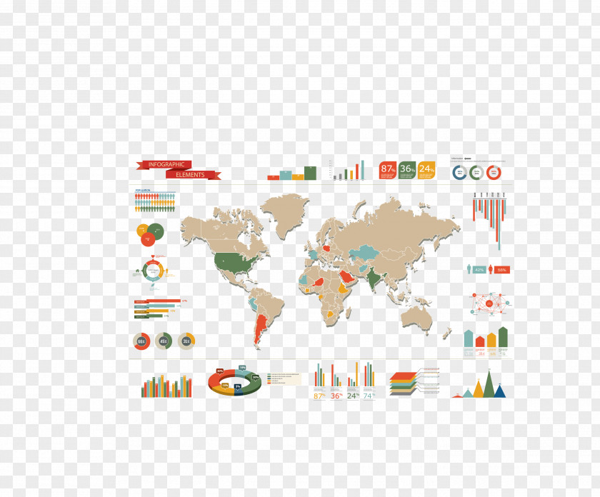 Vector Color World Map Countries Infographic Illustration PNG