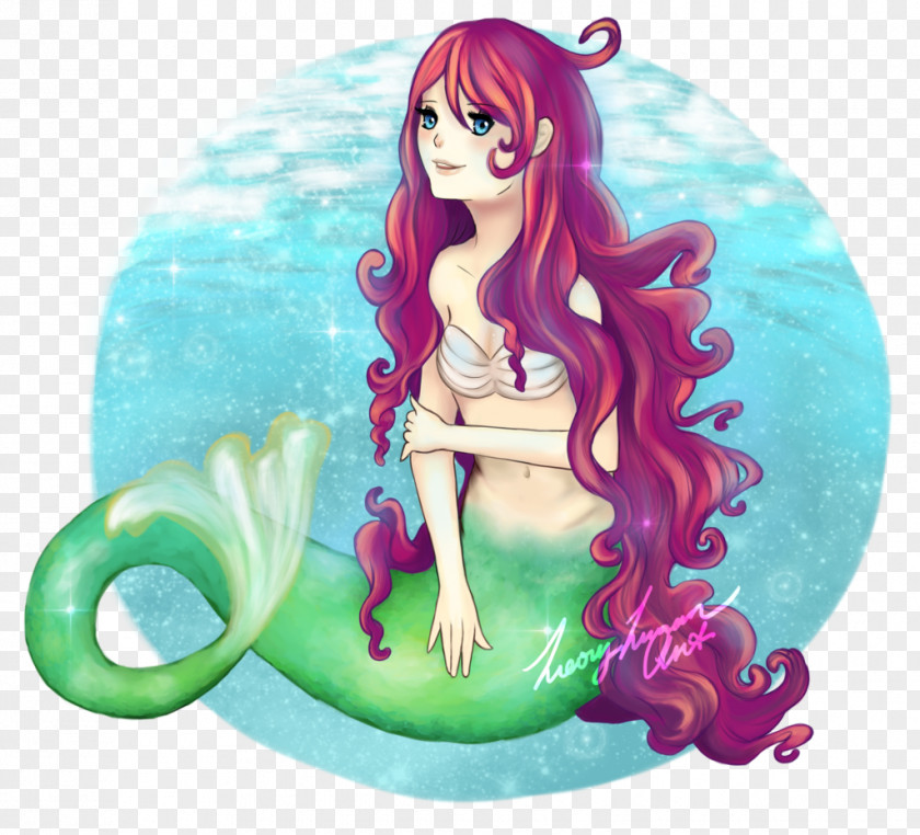 Bright Plastic Playground Mermaid Illustration Cartoon Long Hair Figurine PNG
