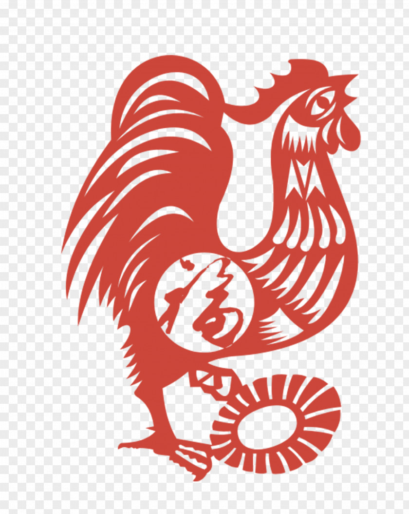 Paper-cut Chicken Rooster Chinese Zodiac New Year Sticker Wall Decal PNG