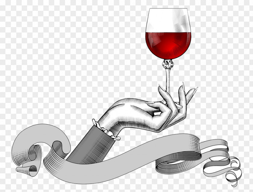 The Hands Of Red Wine Glass Drawing PNG