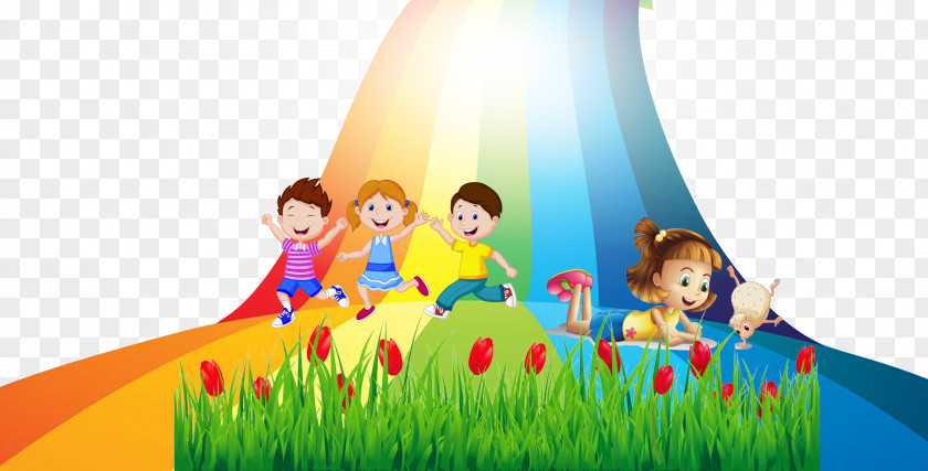 Child Sitting On A Rainbow Wallpaper PNG