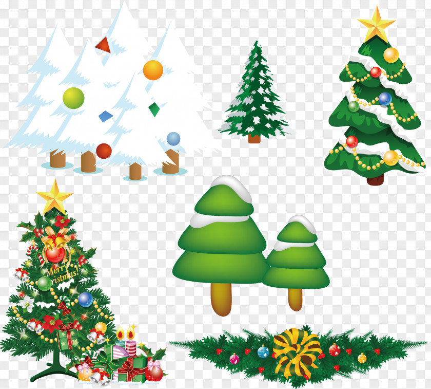 Christmas Cedar Tree Vector Cartoon PNG