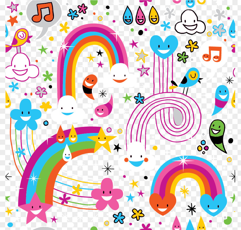 Cute Cartoon Seamless Shading Rainbow Drop Cloud Pattern PNG