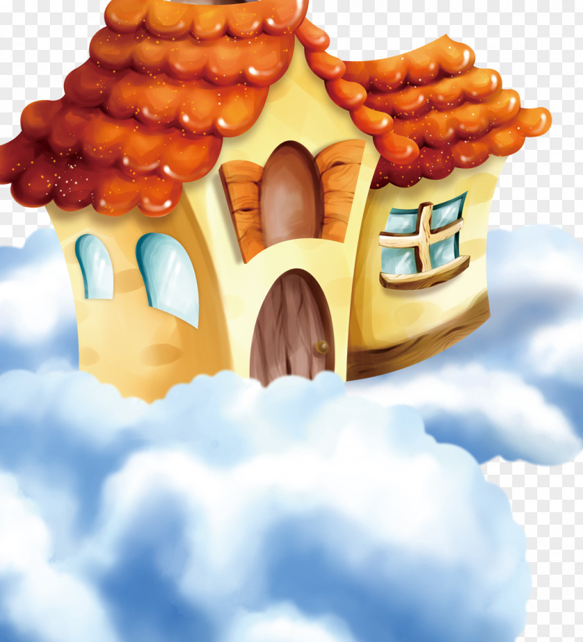 Cloud House Watercolor Painting Motif Cartoon Texture PNG