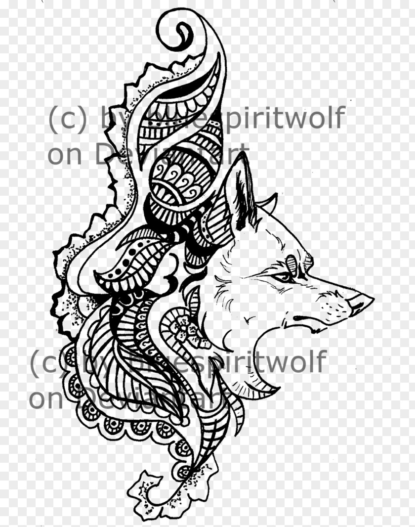 Henna Pattern Gray Wolf Drawing Mehndi Tattoo PNG