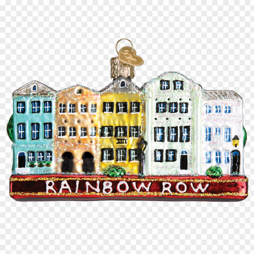 Beautifully Hand Painted Architectural Monuments Rainbow Row Christmas Ornament South Carolina Lowcountry Glass PNG