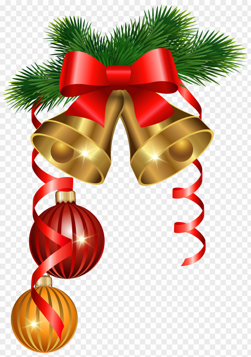 Christmas Golden Bells And Ornaments Clipart Image Decoration Tree Clip Art PNG