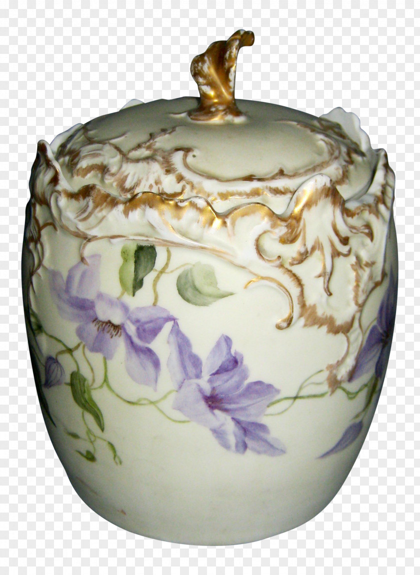 Hand-painted Flowers Decorated Ceramic Tureen Porcelain Vase Lilac PNG