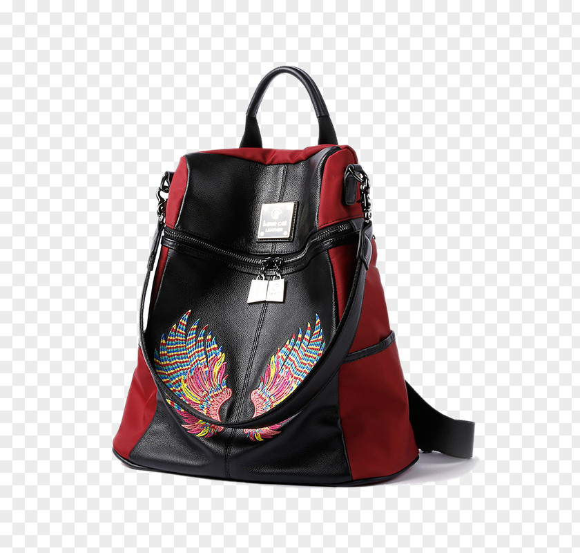 Red Double Pull Buckle Backpack Handbag Woman PNG