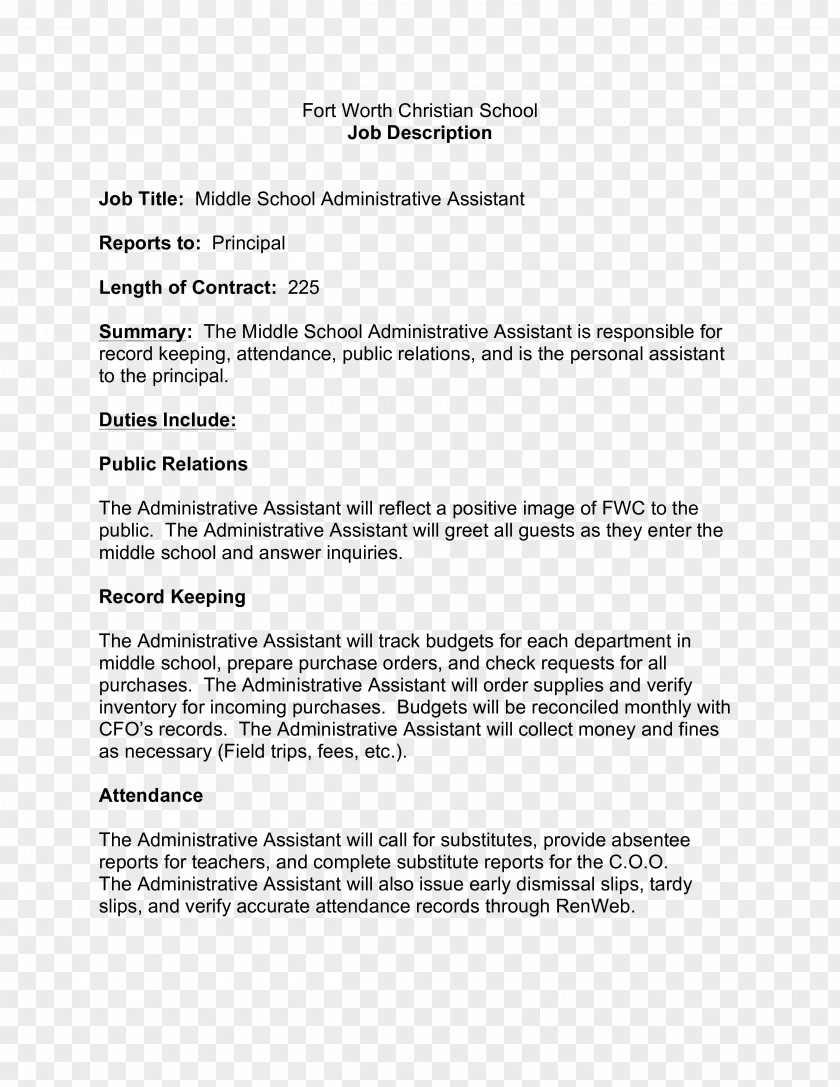 Job Description Résumé Personal Assistant Administrative Template PNG