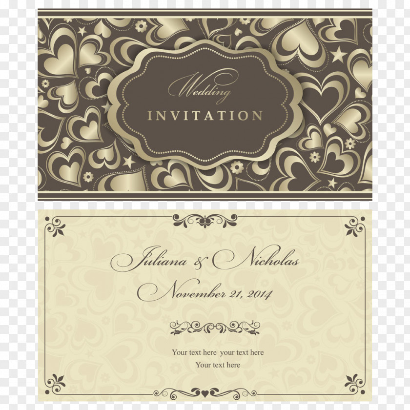 Gold Heart-shaped Pattern Wedding Invitation Marriage PNG