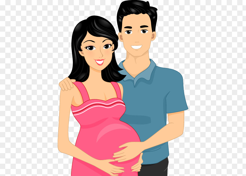 Hand-painted Figures Pregnant Woman Loving Couple Pregnancy Mother Cartoon Clip Art PNG
