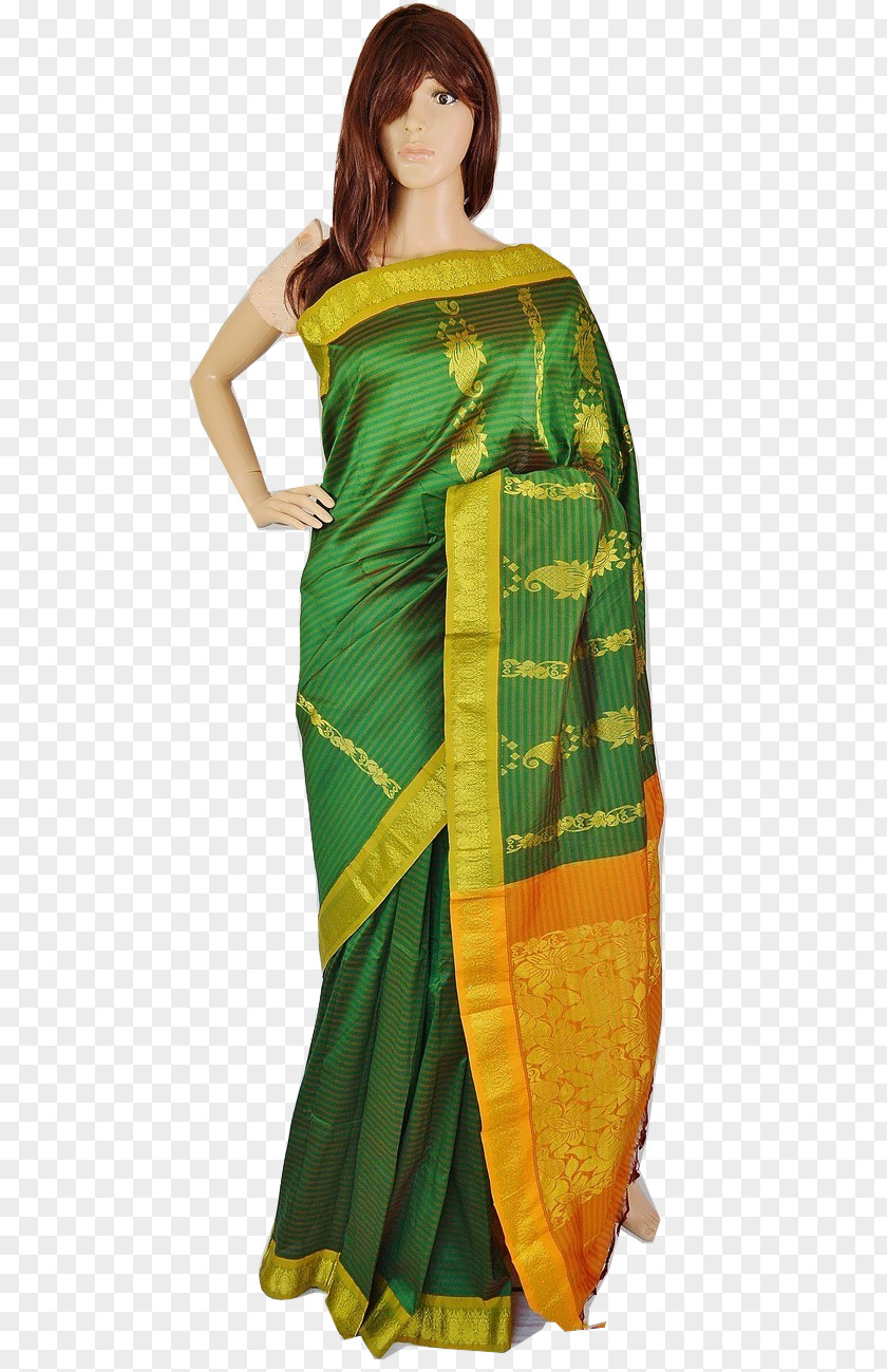 Silk Saree Costume Design Green Sari Dress PNG