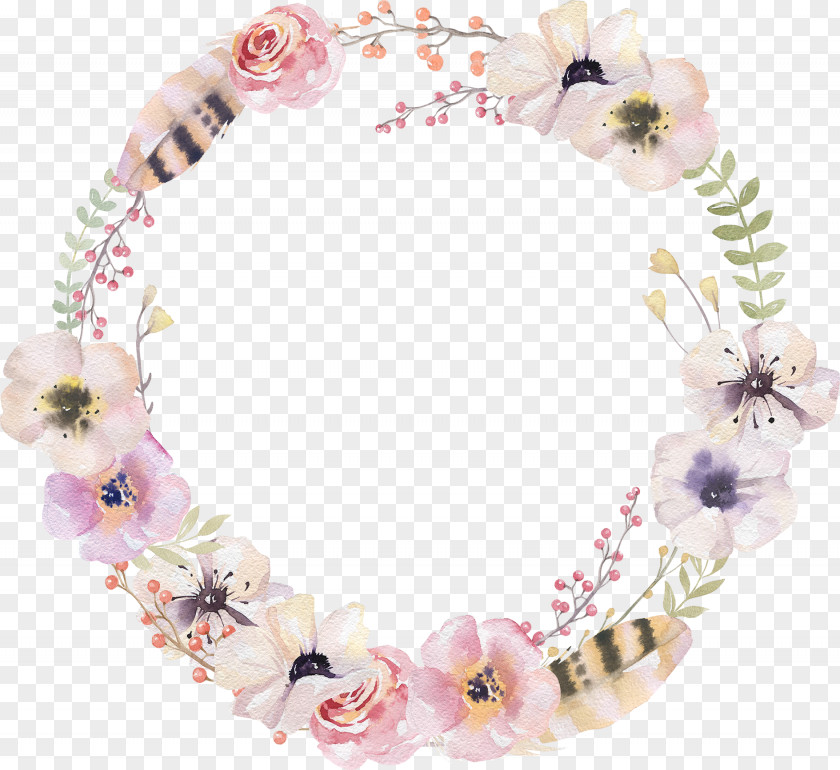 Watercolor Flower Round Border Decorative Pattern PNG