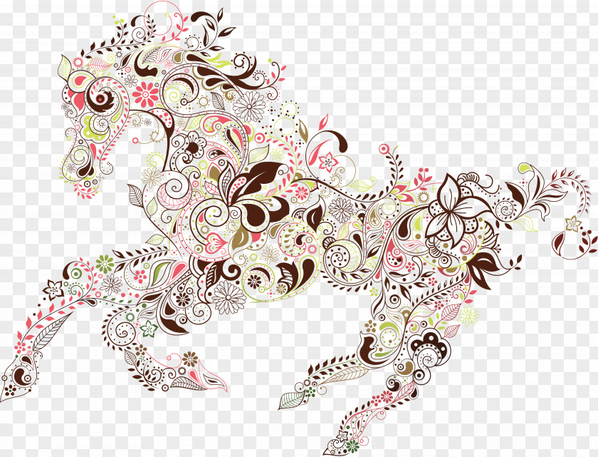 Horse Floral Design Clip Art PNG