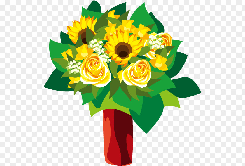 Vector Yellow Bouquet Common Sunflower Euclidean PNG