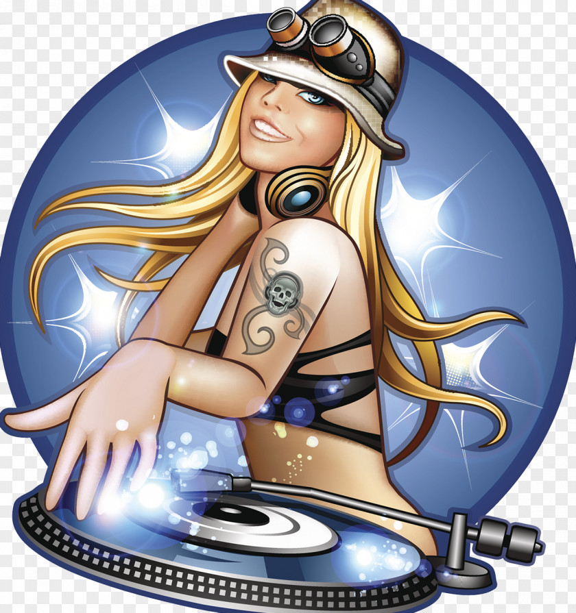 Disc Jockey Microphone Nightclub PNG jockey Nightclub, Night club beauty music DJ illustration, woman playing with turntable clipart PNG