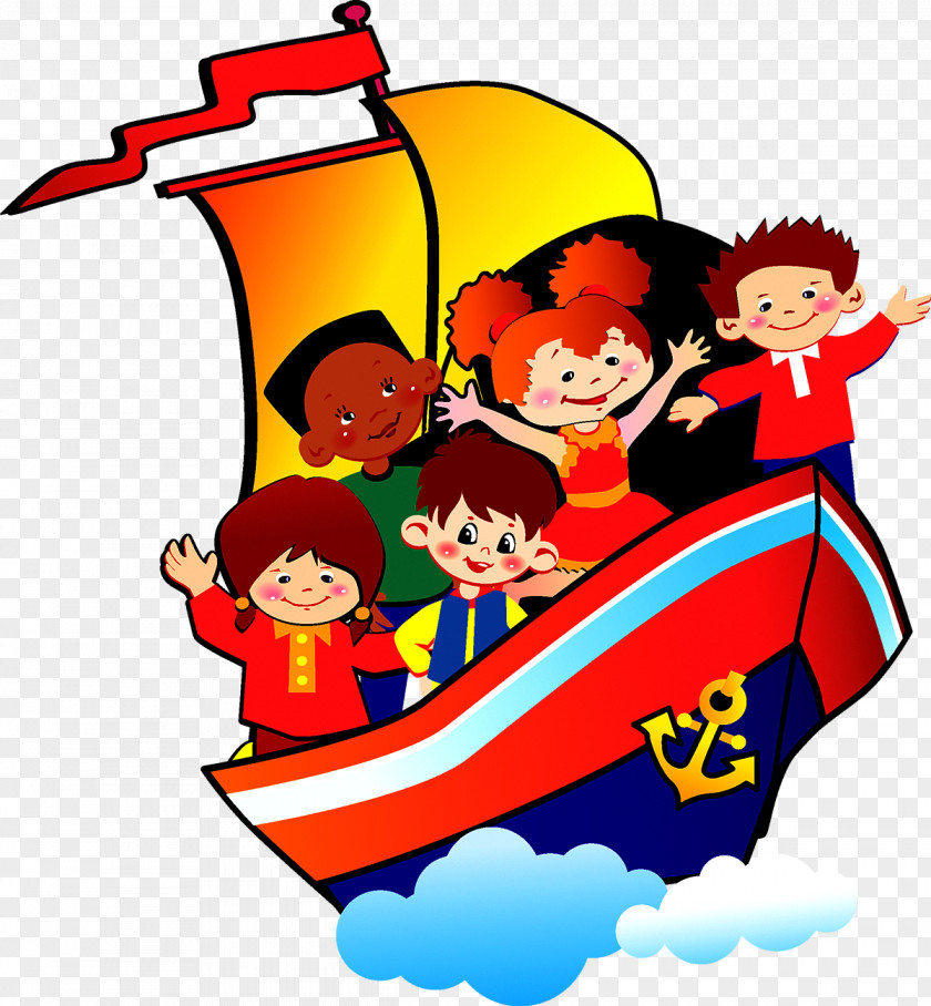 Children Take Sailing Child Cartoon Rainbow Drawing PNG