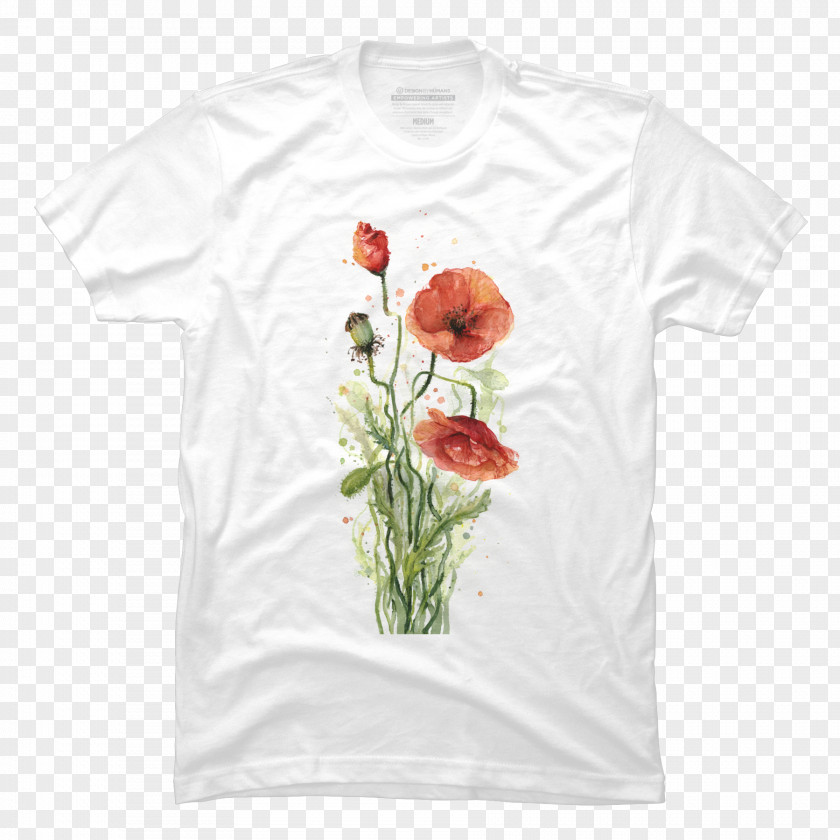 Flower Poppy Watercolor Painting Floral Design T-shirt PNG