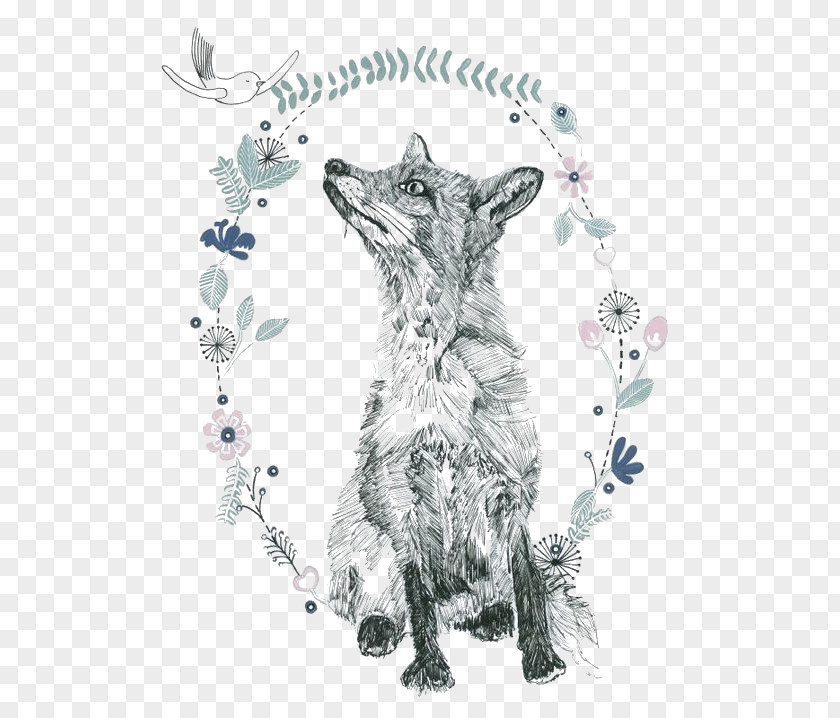 Hand-painted Fox Drawing Art Watercolor Painting Illustration PNG