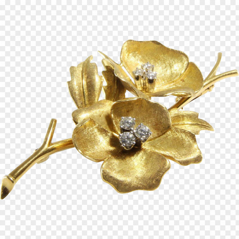Gold Flower Brooch Pin Diamond PNG