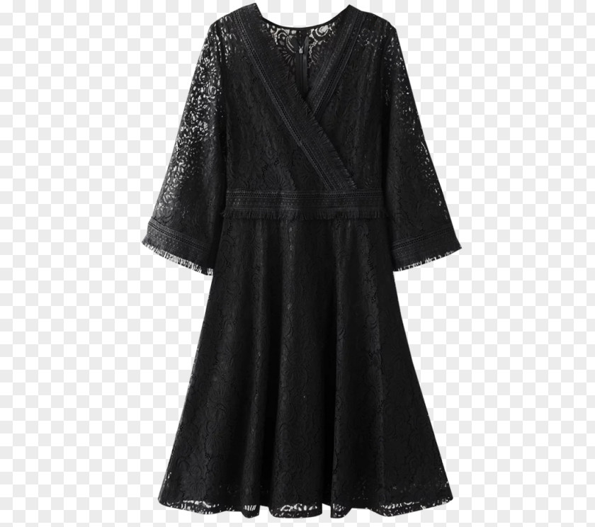 Swing Dresses With Sleeves Little Black Dress Sleeve Lace Fashion PNG