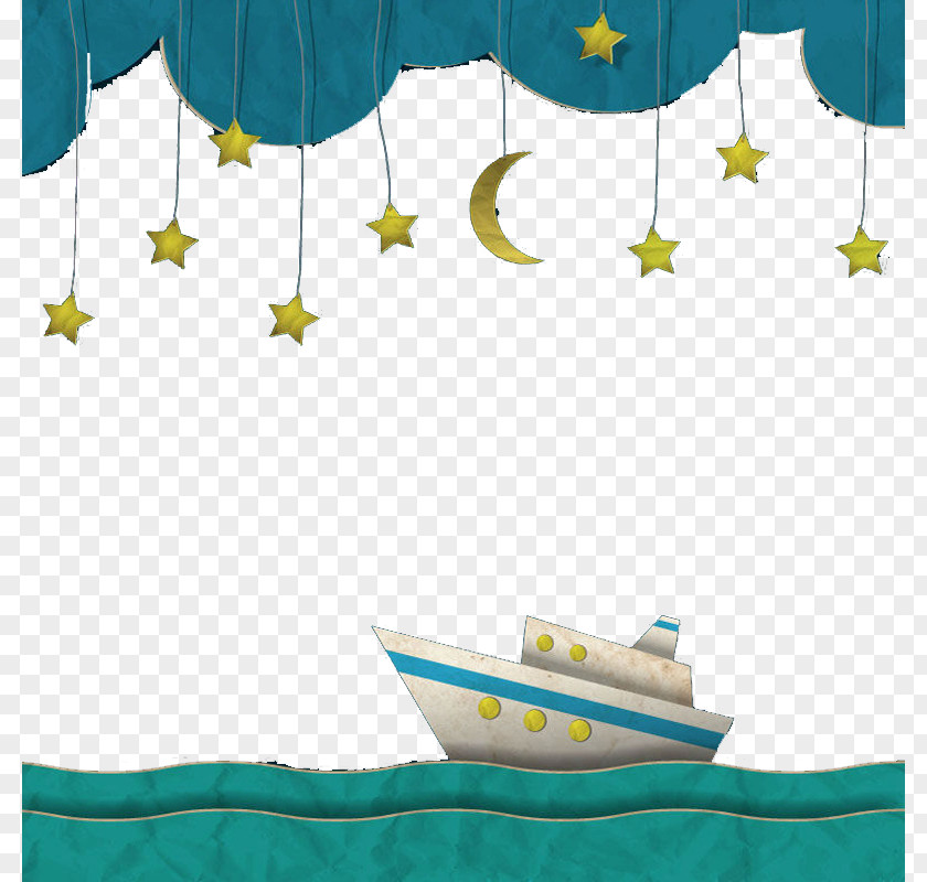 Boat Under The Stars Illustration PNG