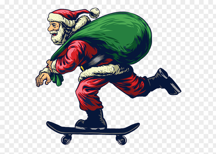 Extreme Sport Longboard Christmas Santa Claus PNG