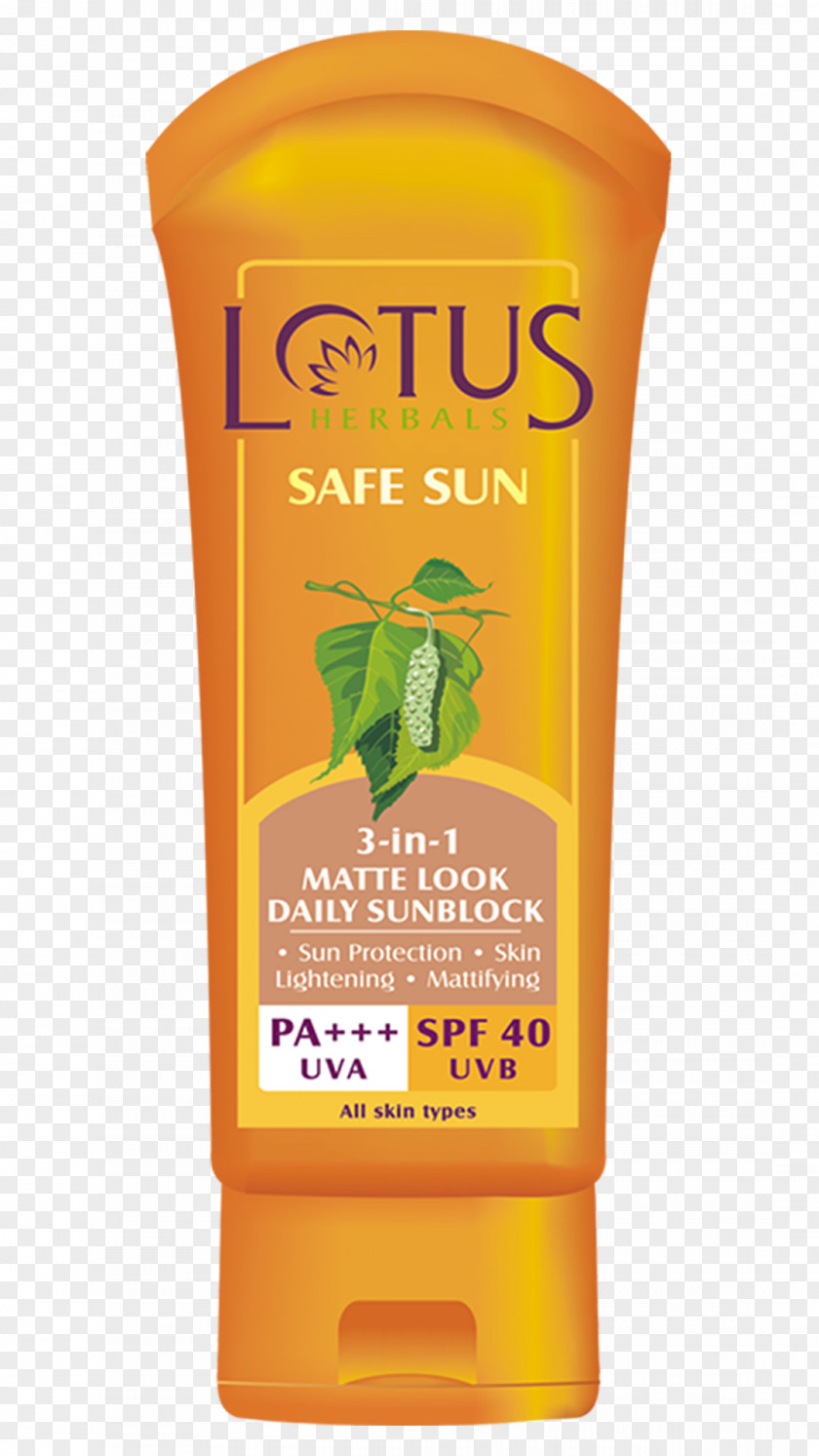 Sun Lotion Sunscreen Cream Lotus Herbals Safe 3-In-1 Matte Look Daily Sunblock SPF-40 Factor De Protección Solar PNG
